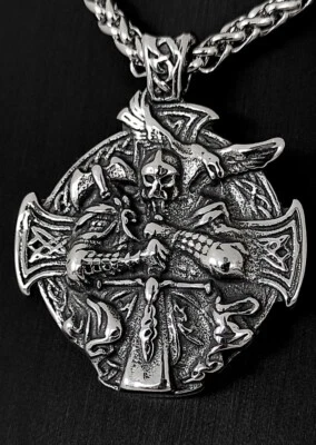 Krieger Wikinger Kreuz Knoten Anhänger Edelstahl Halskette Herren Biker K217B - Bild 1 von 4