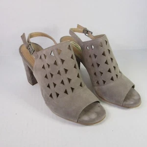 Halogen Tan Suede Leather Peep Toe Block Heels Slingback Laser Cut Women's 9.5 - Picture 1 of 9