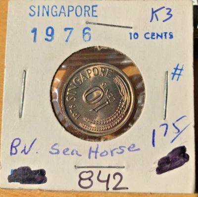 1976 Singapore 10 Cents KM# 3, uncirculated condition. Coin #842 - Image 1 of 2