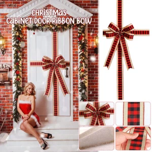 Christmas Cabinet Door Ribbon Big Grid Bow Decoration Xmas Party Home Supply - Picture 1 of 10