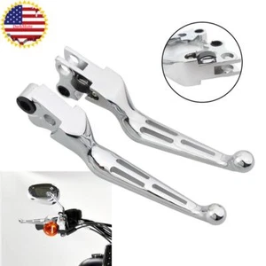 Chrome Slot Brake Clutch Lever Set Fit For Harley Touring Road King Street Glide - Picture 1 of 13