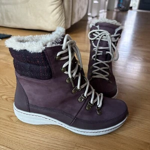 Aetrex Stiefel Jodie Kunstfell gefüttert Leder Winter Schnee Weinrot Damengröße 7,5-8 - Bild 1 von 11