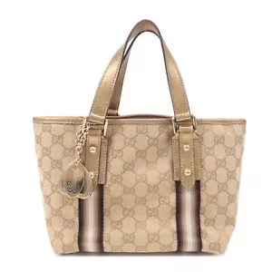 Auth GUCCI Sherry Tote Bag Beige Gold GG Canvas Leather 139261 Used - Picture 1 of 24