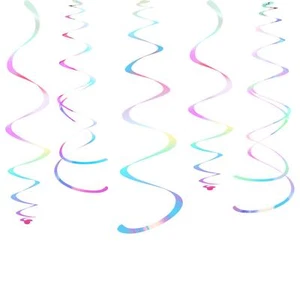 Iridescent White Party Hanging Swirl Decorations Shimmer Transparent White Plast - Picture 1 of 1