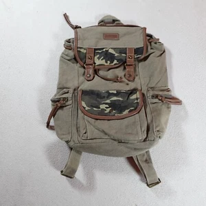 American Eagle Camo Backpack Green Carry All Hike School Laptop Leather Trim - Picture 1 of 15