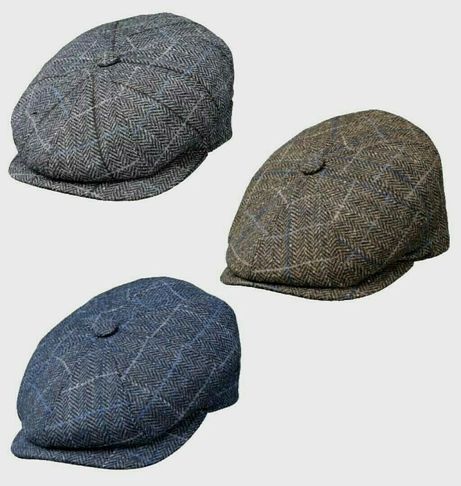 FIEBIG Schiebermütze Herren Flatcap Schirmmütze Kappe kariert blau braun grau Gr 55-61