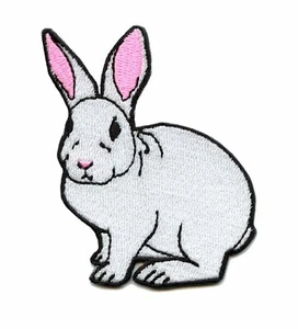 White Rabbit Embroidered Iron On Patch - Picture 1 of 1