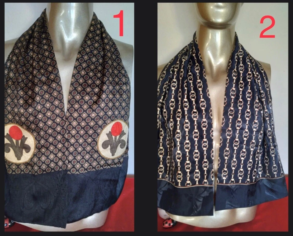 Cachecol masculino vintage anos 80 seda dupla face azul marinho ESTADO PERFEITO escolha        - Imagem 1 de 1