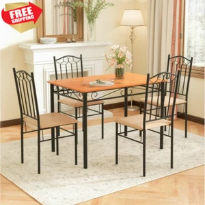Juego de Comedor 4 Sillas y Mesa Moderno Elegante Wooden Top Kitchen Table NEW - Picture 1 of 9