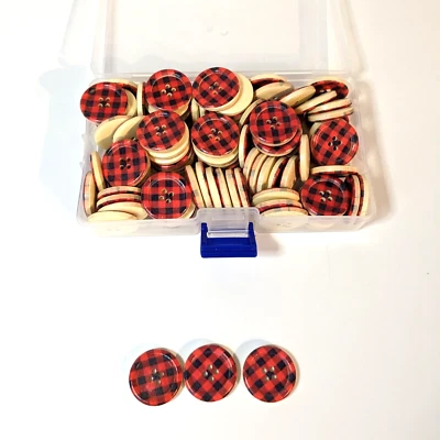 100 Wood Buffalo Check Buttons for Sewing DIY Crafts, Repair, 4 Holes, 1 inch - Image 1 of 4
