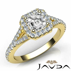 Asscher Shape Diamond Engagement GIA H VS2 18k White Gold Halo Pave Set Ring 1Ct - Picture 1 of 12