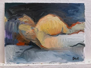 Gothic Americana Portrait Mädchen Interieur Art Deco Ölgemälde 12x16 Tafel flach - Bild 1 von 2