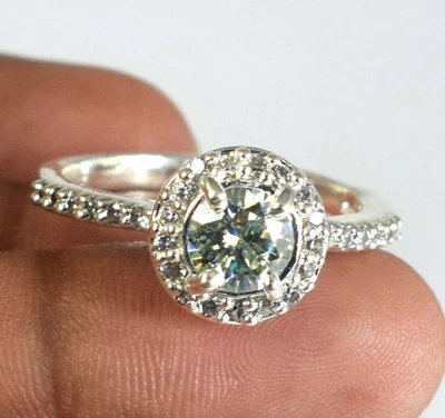 1.25 Carat Certified Green Diamond Solitaire Round Brilliant Cut Engagement Ring - Image 1 of 4