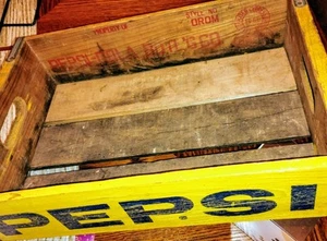 Vintage 1966 Pepsi Cola Yellow Soda Bottle Pop Wooden Crate - Picture 1 of 8