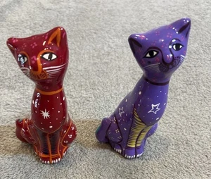 2 statuine gatto messicano Talavera in ceramica dipinte a mano notte e giorno - Foto 1 di 17