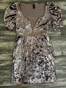 Flirty Crushed Velvet Mini Dress Puff Sleeve Preppy Plunge Neck Purple X-small - Picture 1 of 8