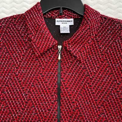 Chaqueta Abrigo Mujer Alfred Dunner Petite Cremallera Rojo Negro Plata Hilo Metálico Foto 1 de 4