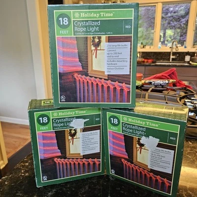 Holiday Time 18-Feet Crystalized Rope Lights Red NEW OPEN BOX SET OF THREE  - Image 1 of 4