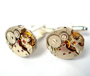 Ruby Watch Movement Cufflinks valentines day Steampunk vintage antique groomsmen - Picture 1 of 2