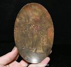 5.5'' Old Natural Hetian Jade Gilt 3 People Person Musical Instrument Plate