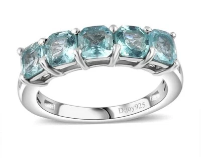 Anillo Betroka Azul Apatita Real 5 Piedras-Rodio y Plata 925-Talla 5-Nuevo-2.10 ct Foto 1 de 4