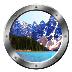 VWAQ Mountain Lake Wall Decal Porthole Wall Sticker Peel And Stick Decor - Picture 1 of 6