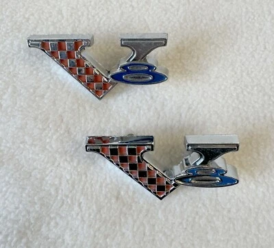 1965 MoPar B & C Body Plymouth Fender V8 Emblems PAIR Fury Belvedere Satellite - Image 1 of 4