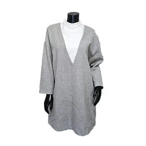 Enfold Dress 36 Wool Oversized Mock Neck Deep V White Cutout Long Sleeve - Picture 1 of 12