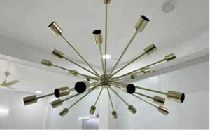 Mid Century Stilnovo Handmade 24 Arm Sputnik Chandelier Polished Brass Light Fix - Picture 1 of 6