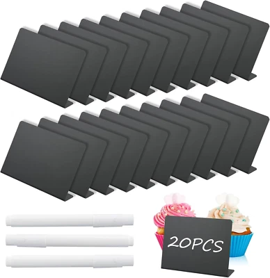 20 Stück Mini Kreidetafel Klein Set, Kleine Tafeln Zum Beschriften mit 2 Kreide, - Bild 1 von 4
