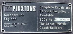Plaxtons Parks Hamilton Volvo B10M-61 D813SGB Bus Coach Body Plate Badge
