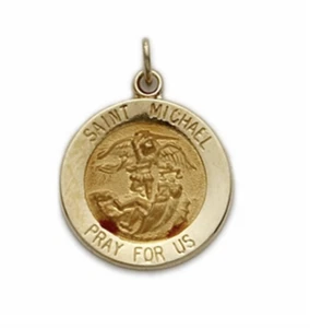 14K GOLD ROUND ST. MICHAEL MEDAL PATRON OF POLICE NECKLACE - Picture 1 of 2