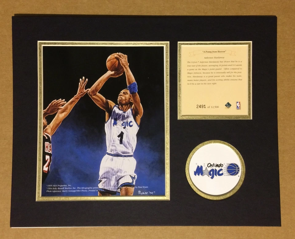 Orlando Magic ANFERNEE HARDAWAY 1995 Basketball 11x14 Kelly Russell Lithograph - Image 1 of 1