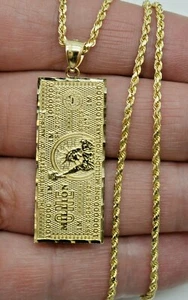 Real 10k Yellow Gold Diamond Cut One Million Dollar Bill Pendant + Chain 16"-24" - Picture 1 of 10