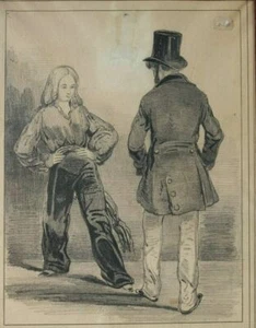Antique Pencil Original Drawing Illustration People, Figures, Couple Artwork - Picture 1 of 4