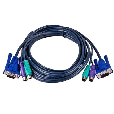 5 Ft 3-in-1 KVM Switch Cable w/ 6-pin PS2 Keyboard Mouse & HD15 VGA Male to Male - Image 1 of 4