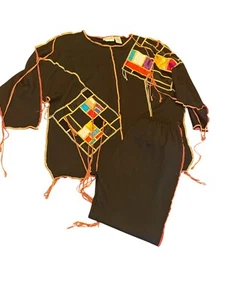 Bonnie Boer Plus 2X Womens Black 2-Piece Set Black Patchwork Fringe Multi Media - Bild 1 von 8