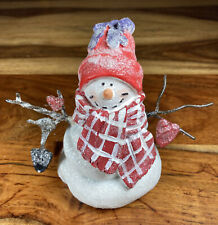 Youngs Inc 5” Snowman Red Hat And Scarf  Metal Wire Arms Crystal Mica Glitter