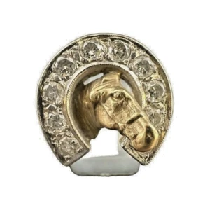 14k horseshoe/Horse Mens Ring 1ct Natural Diamond - Picture 1 of 14