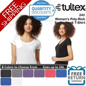 🔥 Tultex Woman Poly-rich Scoop Neck T-shirt Short Sleeve Top Up To 2XL 243 - Picture 1 of 37