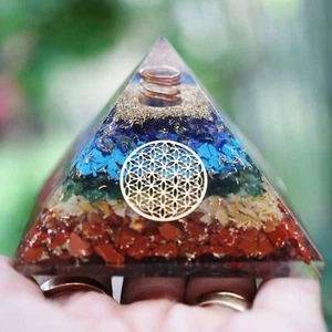 Natural Chakra Orgone Pyramid EMF Protection - 75mm Flower of Life Energy - Picture 1 of 9