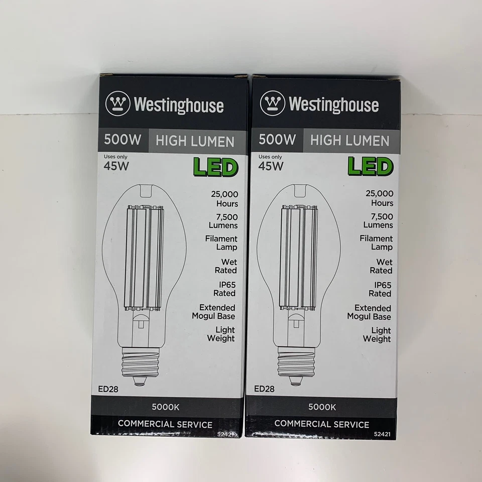 (2) Westinghouse 52421 45 Watt ED28 5000k 120-277V 500W High Lumen Filament LED - Image 1 of 4