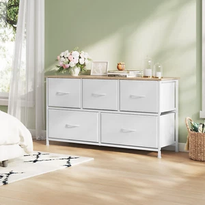 Kommode mit 5 Schubladen Stoff Sideboard TV-Schrank Kommodenschrank Holzwerkstof - Bild 1 von 11