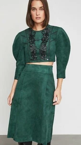 NWT BCBG Max Azria Faux Suede Crop Jacket Shirt Spruce Green Black Sequins XXS - Picture 1 of 12