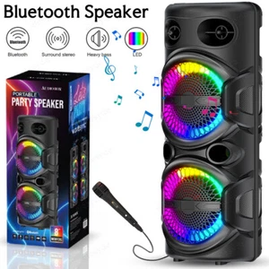 Dual 8in Portable Bluetooth Speaker Sound System DJ Party PA Remote FM USB LED - Picture 1 of 10