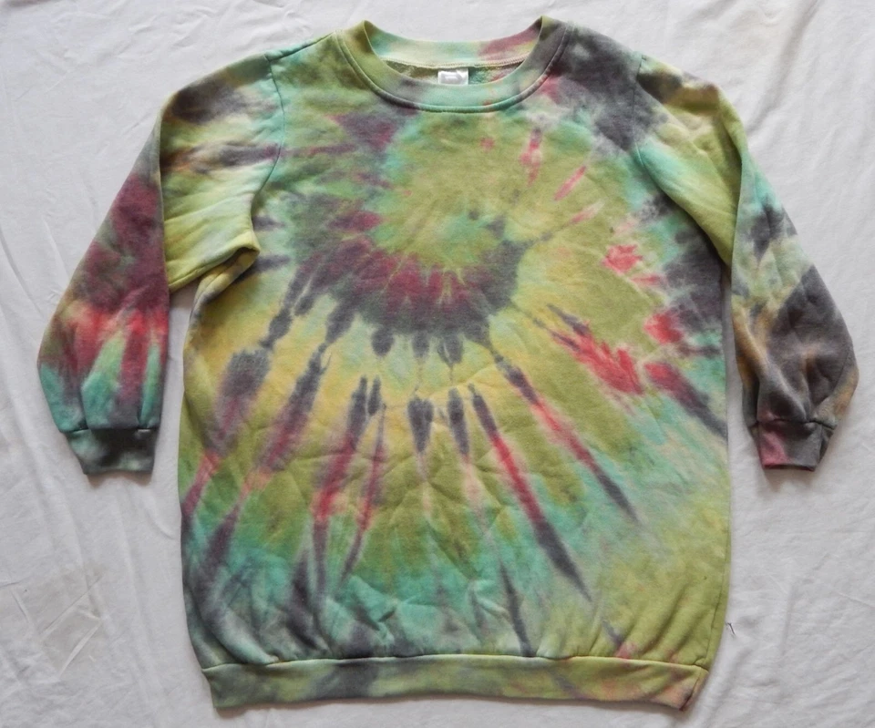 Sudadera Tie Dye Verde Negra Espiral Crew - Mediana Para Hombre Hecha a Mano Foto 1 de 4