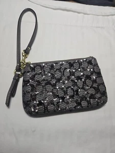 Coach kleine Handgelenktasche Poppy Signature C Pailletten grau 50481 - Bild 1 von 7