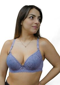 Women's Plunge Lace Bra Full Cup Push up Wired Comfortable UK Everyday Bra ستيان