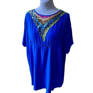Trina Turk Damen One Size 100% Seide Tunika / Kleid royalblau mit Pailletten - Bild 1 von 10