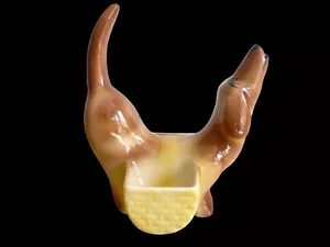 VINTAGE MID-CENTURY CERAMIC DACHSHUND WIENER DOG PLANTER CADDY - Picture 1 of 10